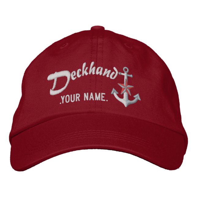 Boné Deckhand Personalizado Âncora Náutica Nome Branco (Frente)