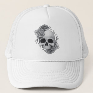Boné Desenho de Caveira e Rosas