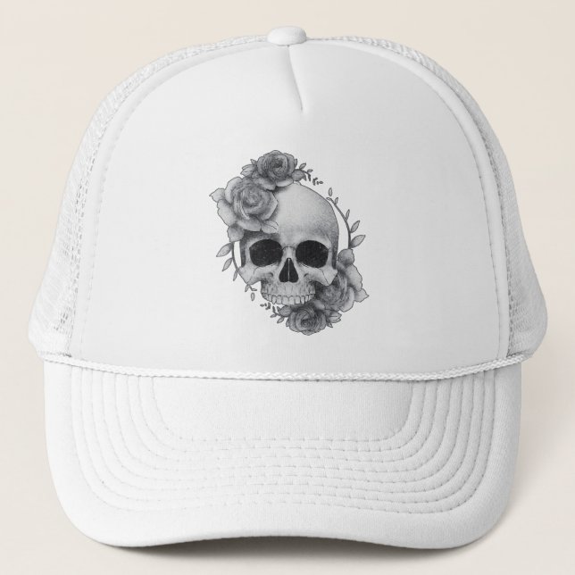 Boné Desenho de Caveira e Rosas (Frente)