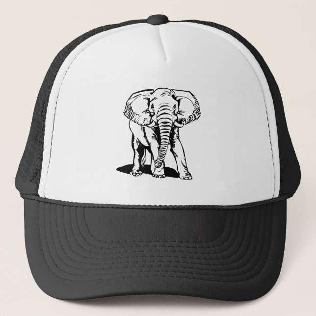 Boné Desenho de Linha de Elefante Preto-Cinto (Frente)
