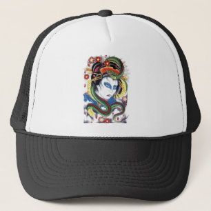 Boné Desenho de Tatuagem Grotesca e de Cobra