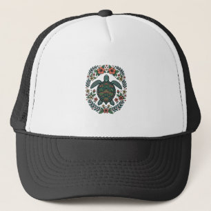 Boné Desenho Vetorial Floral de Tartaruga Marinha Vinta
