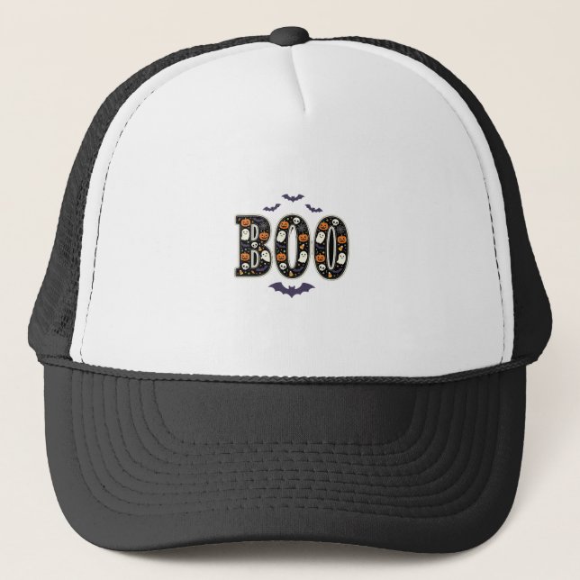 Boné Design de Abóbora Fantasma Boo de Halloween Fofo (Frente)