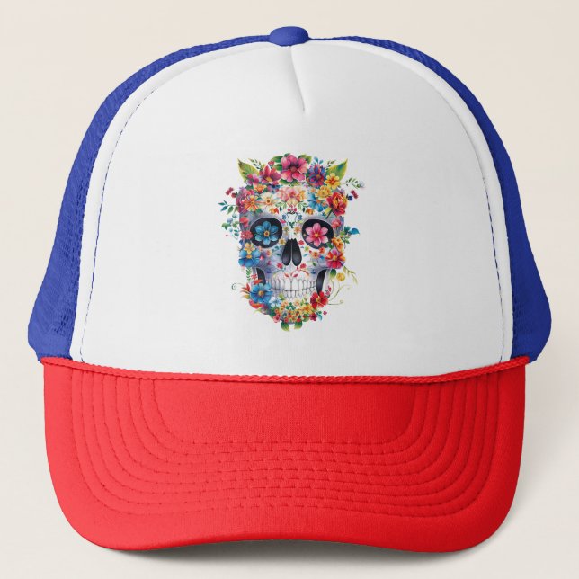 Boné Design de Caveira Floral (Frente)