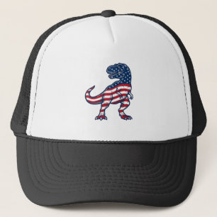 Boné Design de Dinossauro T-Rex Patriótico Bandeira Ame
