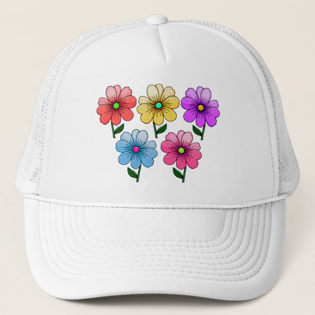 Boné design de flores de 5 cores (Frente)