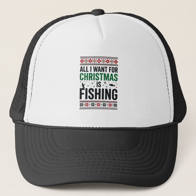 Boné Design de Suéter Feio de Pesca de Natal (Frente)
