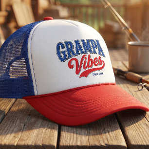 Boné Design de texto retrô vermelho azul Grampa Vibes