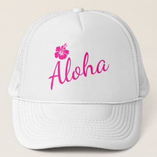 Boné Design de texto rosa original ALOHA e flor
