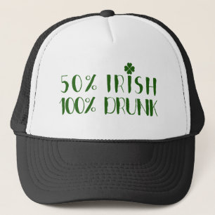 Boné Design de texto Verde 50% Bebado irlandês 100%