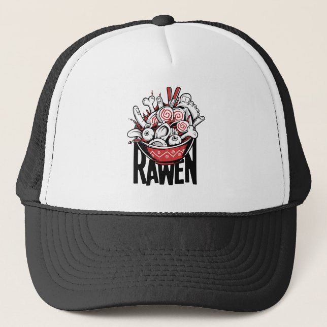 Boné Design de Zumbi Louco de Macarrão Ramen (Frente)