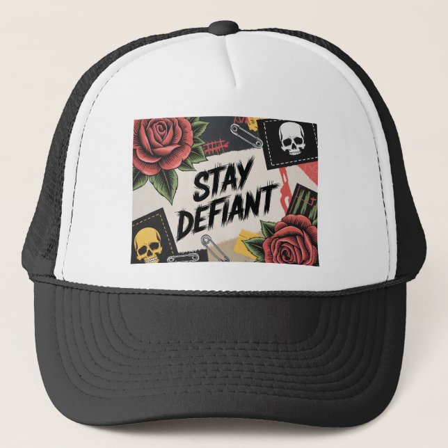 Boné Design Rebelde: "Permaneça Defiante" Slogan Punk (Frente)