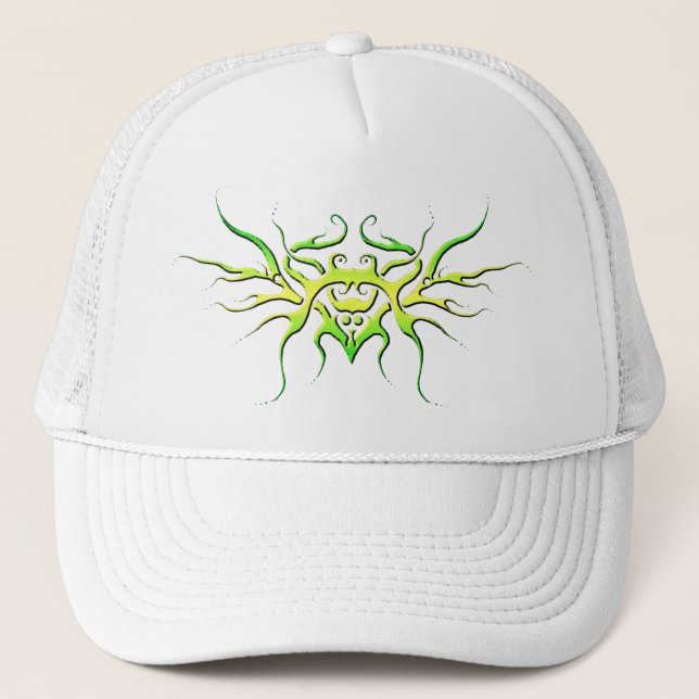 Boné Design verde e amarelo para o coração alado (Frente)