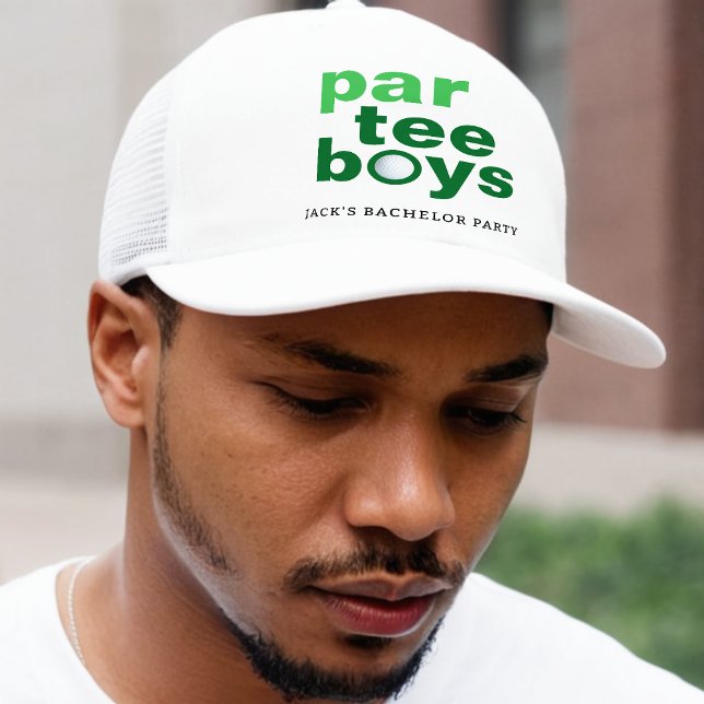 Boné Despedida de Solteiro de Golfe Par Tee Boys Branco (Golf Bachelor Party Par Tee Boys White Trucker Hat
)