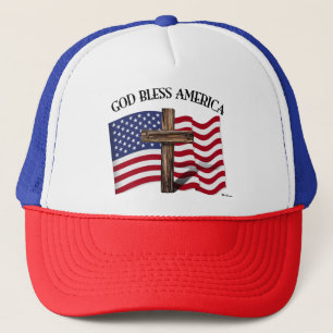 Boné DEUS ABENÇOE A AMÉRICA com cruz rústica e bandeira