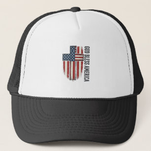 Boné Deus Abençoe a América Design de Cruz Patriótica V