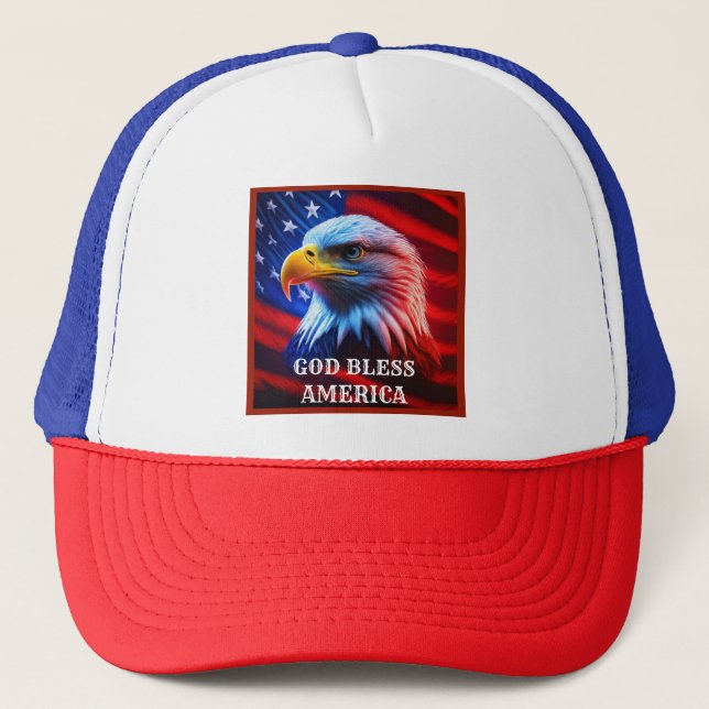 Boné Deus abençoe América EUA Flag Bald Eagle (Frente)