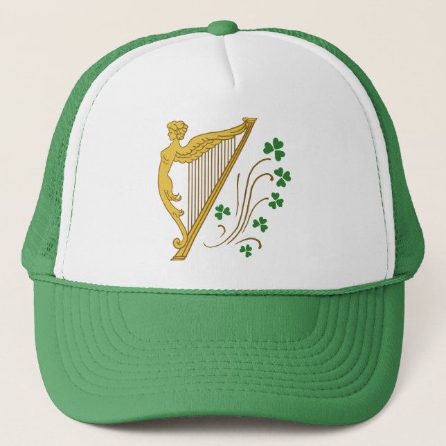 Boné Dia de São Patrício Dourado Harp e Shamrocks (Frente)