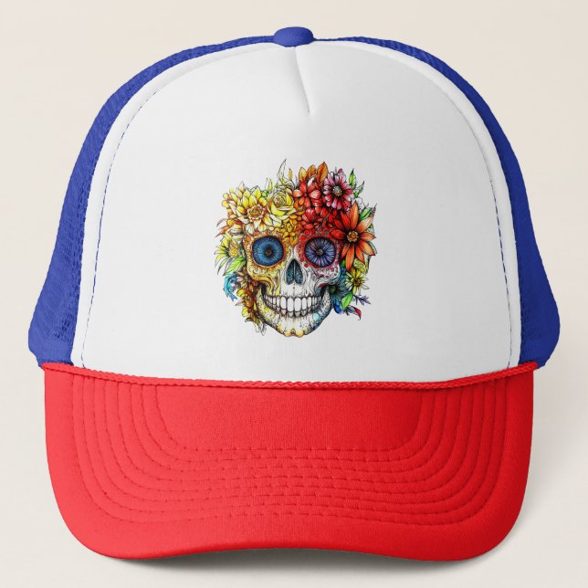 Boné Dia dos Mortos da Catrina Calavera com Flores (Frente)