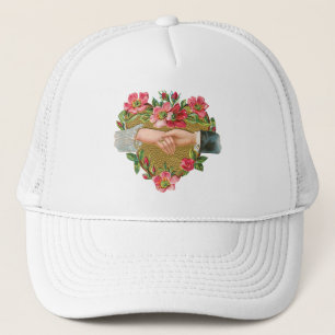 Boné Dia dos Namorados Vitoriano, mãos vintage com flor