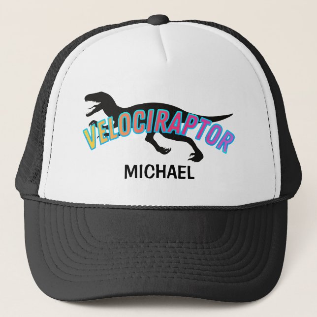 Boné Dinossaur Velociraptor Neon Trucker Hat (Frente)