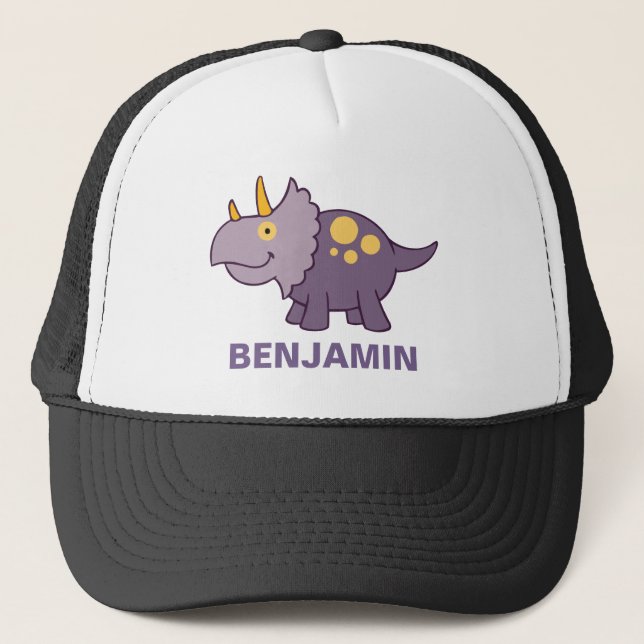Boné Dinossauro Roxo Fofo para Crianças (Frente)