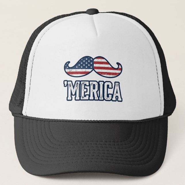 Boné Distressed America Mustache Patriotic Vector Desig (Frente)