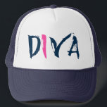 Boné Diva Blue & Pink Text Design<br><div class="desc">Diva Text design. Cute dark navy-blue and pink accent modern hand written text design</div>