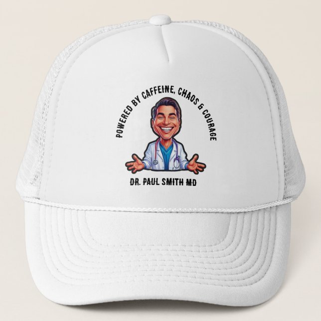 Boné DOCTOR Powered by caffeine, chaos & courage (Frente)