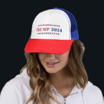 Boné Donald Trump para o presidente 2024 Red White Blue<br><div class="desc">Trump 2024 Red, white and blue, legal, stars, trucker hat boné, para republicanos/americanos mostrarem seu apoio a Donald Trump para presidente nas eleições presidenciais de 2024. Faz um presente político excelente para o patriótico americano, cidadãos da América, entes queridos, amigos e familiares, para as eleições de 2024, comícios eleitorais, telas...</div>