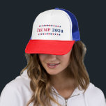 Boné Donald Trump para o presidente 2024 Red White Blue<br><div class="desc">Trump 2024 Red, white and blue, legal, stars, trucker hat boné, para republicanos/americanos mostrarem seu apoio a Donald Trump para presidente nas eleições presidenciais de 2024. Faz um presente político excelente para o patriótico americano, cidadãos da América, entes queridos, amigos e familiares, para as eleições de 2024, comícios eleitorais, telas...</div>