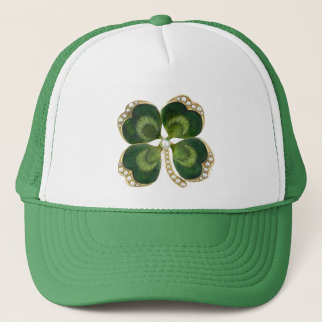 Boné Dourado Saint Patrick Shamrock Jewel com Pérolas (Frente)