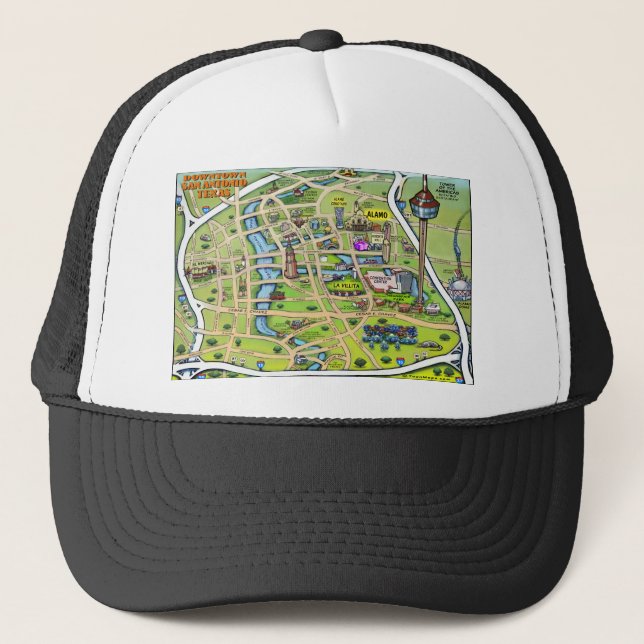 Boné Downtown San Antonio Cartoon Map (Frente)