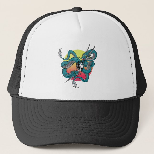 Boné Dragão japonês segurando crânio- animação design (Frente)