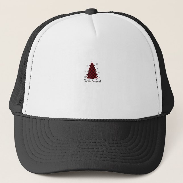 Boné É Época do Natal Árvore de Natal Xadrez Vermelho (Frente)