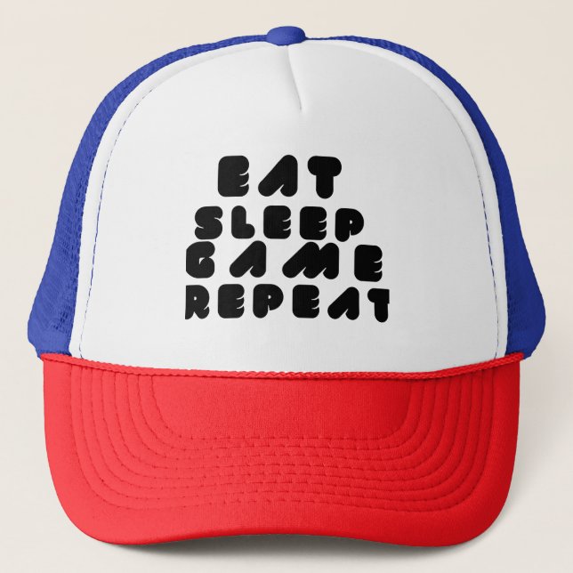Boné Eat Sleep Game Repeat – Gamer Quote (Frente)