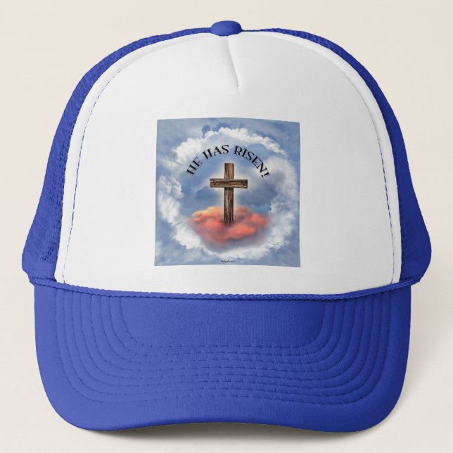 Boné Ele Ressuscitou Cruz Áspera Com Nuvens (Frente)