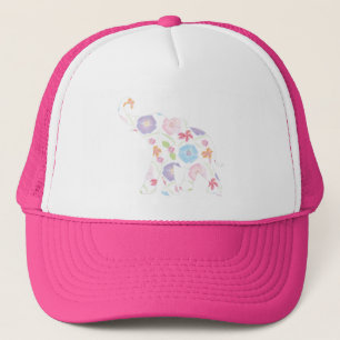 Boné Elefante Feliz Padrão de Flor Grande Moderno