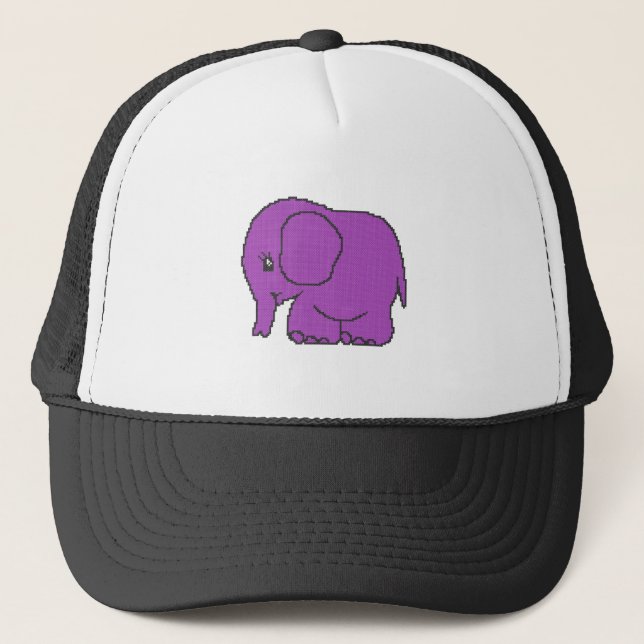 Boné Elefante roxo com ponto cruzado engraçado (Frente)