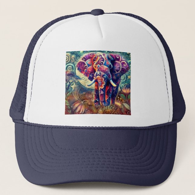 Boné Elefante Whimssso na Noite Azul Estrelas Roxas Lua (Frente)