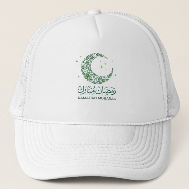 Boné Elegant Green Floral Crescent Ramadan Mubarak Arab (Frente)