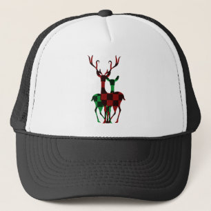 Boné Elegant Red & Green Buffalo Plaid Reindeer Couple