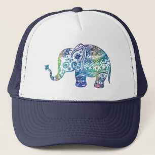 Boné Elegante Elefante Floral Tons Azuis e Verdes