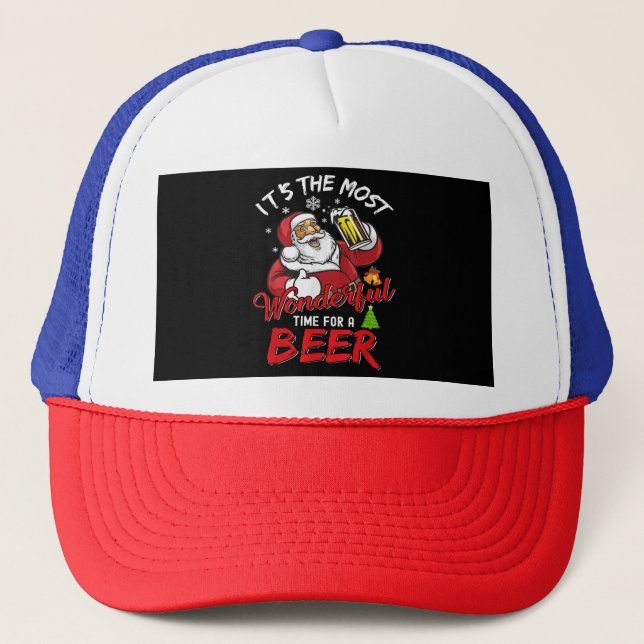 Boné Engraçado Natal Santa Claus Bebendo Beer Wonderfu (Frente)