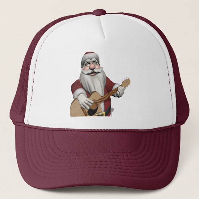 Boné Engraçado Papai Noel Toca Violão Acústico (Frente)