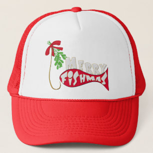 Boné Engraçado Pesca Feliz de Natal Fishmas