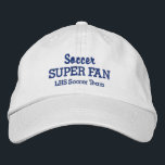 Boné Equipe de esportes de Segundo grau personalizada d<br><div class="desc">Ofereça suporte ao seu time de futebol favorito com este boné no estilo de baseball SUPER FAN. Adicione o nome do seu segundo grau, juventude, clube ou equipe universitária para criar um chapéu único. (Você também pode mudar isso para qualquer outro esporte.) Altere facilmente o texto e a cor para...</div>