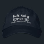 Boné Equipe de Esportes Personalizados do Super Fã de H<br><div class="desc">Ofereça suporte à sua equipe de hóquei ou jogador favorito com este boné SUPER FAN. Adicione o nome do seu segundo grau, juventude, clube ou equipe universitária para criar um chapéu único. (Você também pode mudar isso para qualquer outro esporte.) Altere facilmente o texto e a cor para corresponder às...</div>