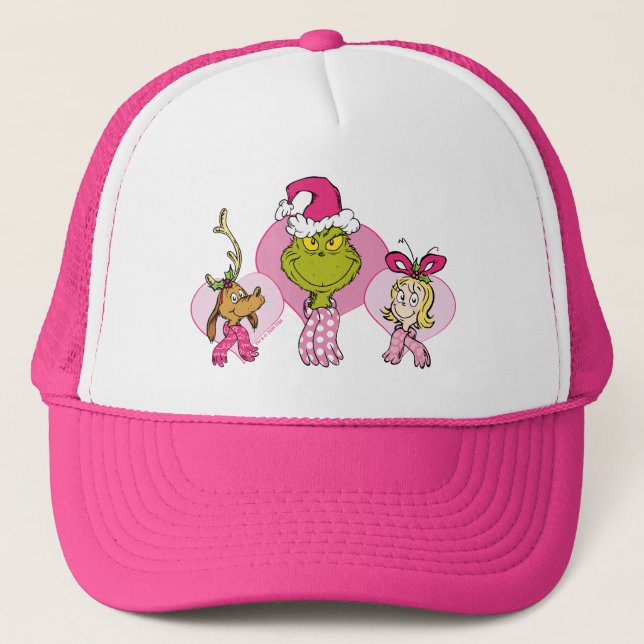 Boné Equipe do Grinch em Retrato Rosa de Dia dos Namora (Frente)