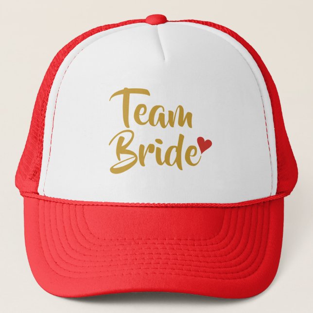 Boné Equipe Noiva Letra Dourada Coração de Amor Vermelh (Frente)